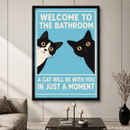 Funny Cat Bathroom Poster Canvas Art