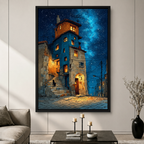 Mediterranean Village Starry Night Canvas Art