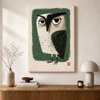 Grumpy Owl Retro Folk Art Canvas Art
