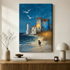 Coastal Cat Beach Oil Painting Canvas Art