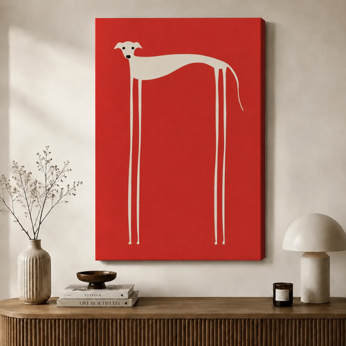 Bold Red Abstract Long Leg Dog Canvas Art