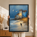 Coastal Cat Beach Oil Painting Canvas Art