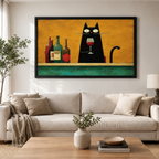 Black Cat Wine Folk Art Canvas Print