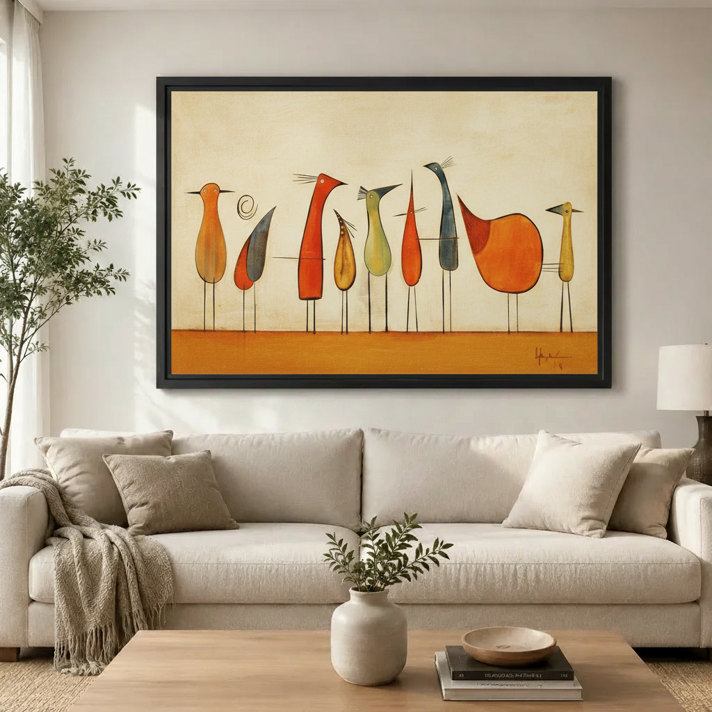Mid Century Modern Abstract Bird Flock Canvas