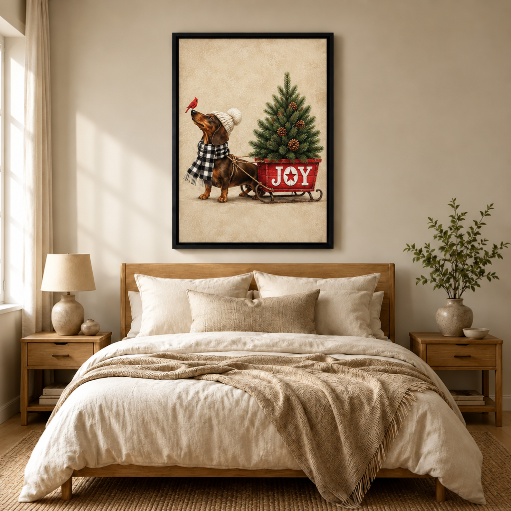 Dachshund Christmas Joy Sled Vintage Canvas Art