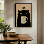 Grumpy Black Cat Good Morning Coffee Canvas Art