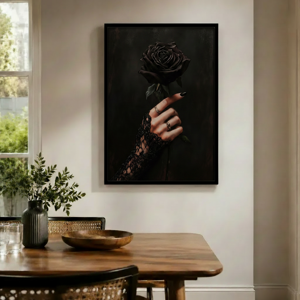 Dark Rose Lace Hand Gothic Canvas Wall Art