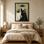 Elegant Lady Black Cat Cocktail Textured Canvas Art