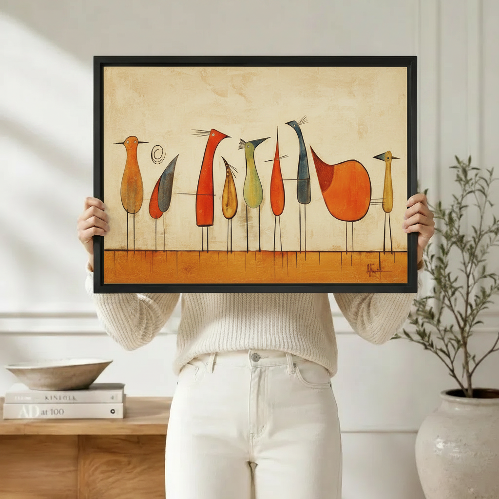 Mid Century Modern Abstract Bird Flock Canvas