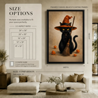 Black Cat Witch Hat Broom Halloween Canvas Art