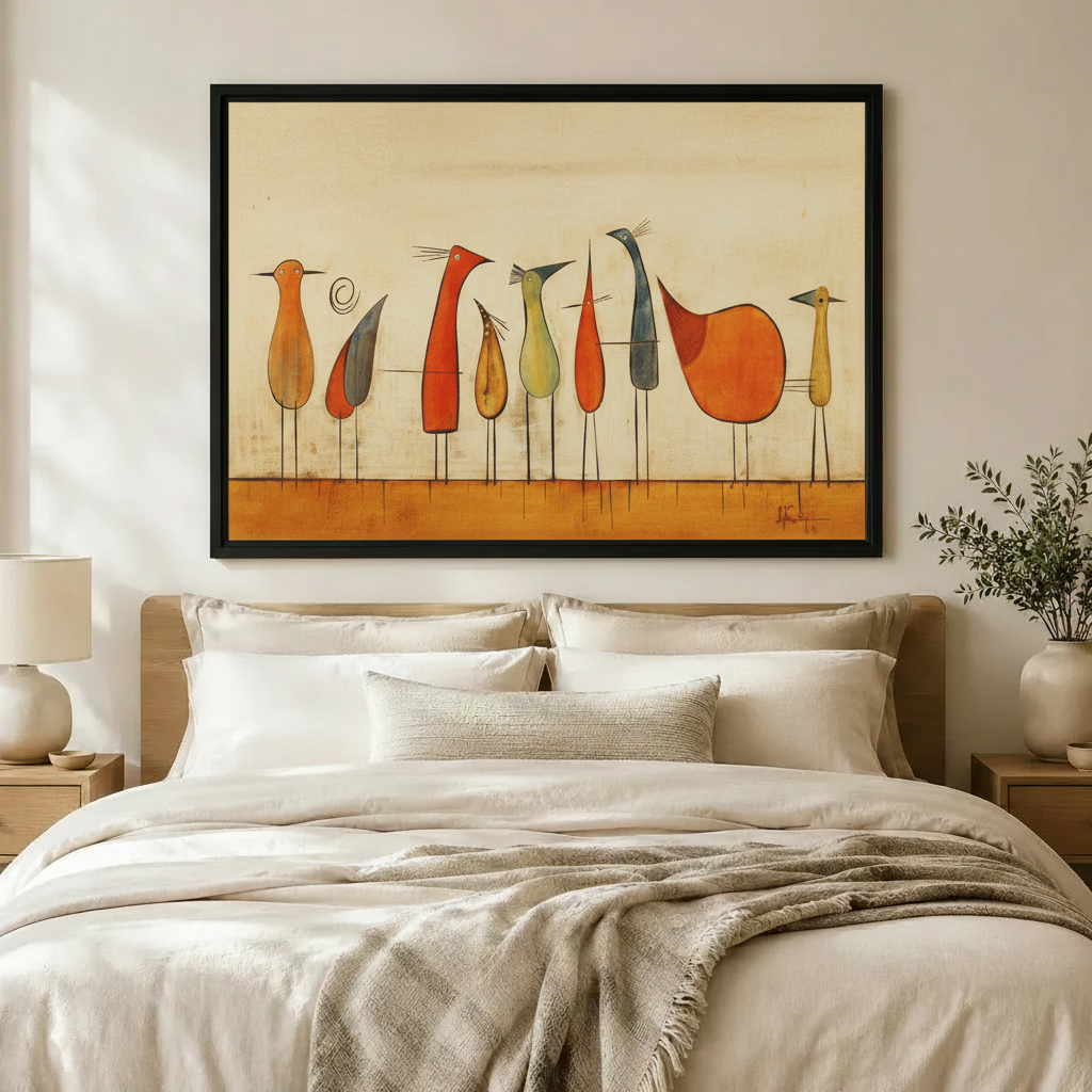 Mid Century Modern Abstract Bird Flock Canvas