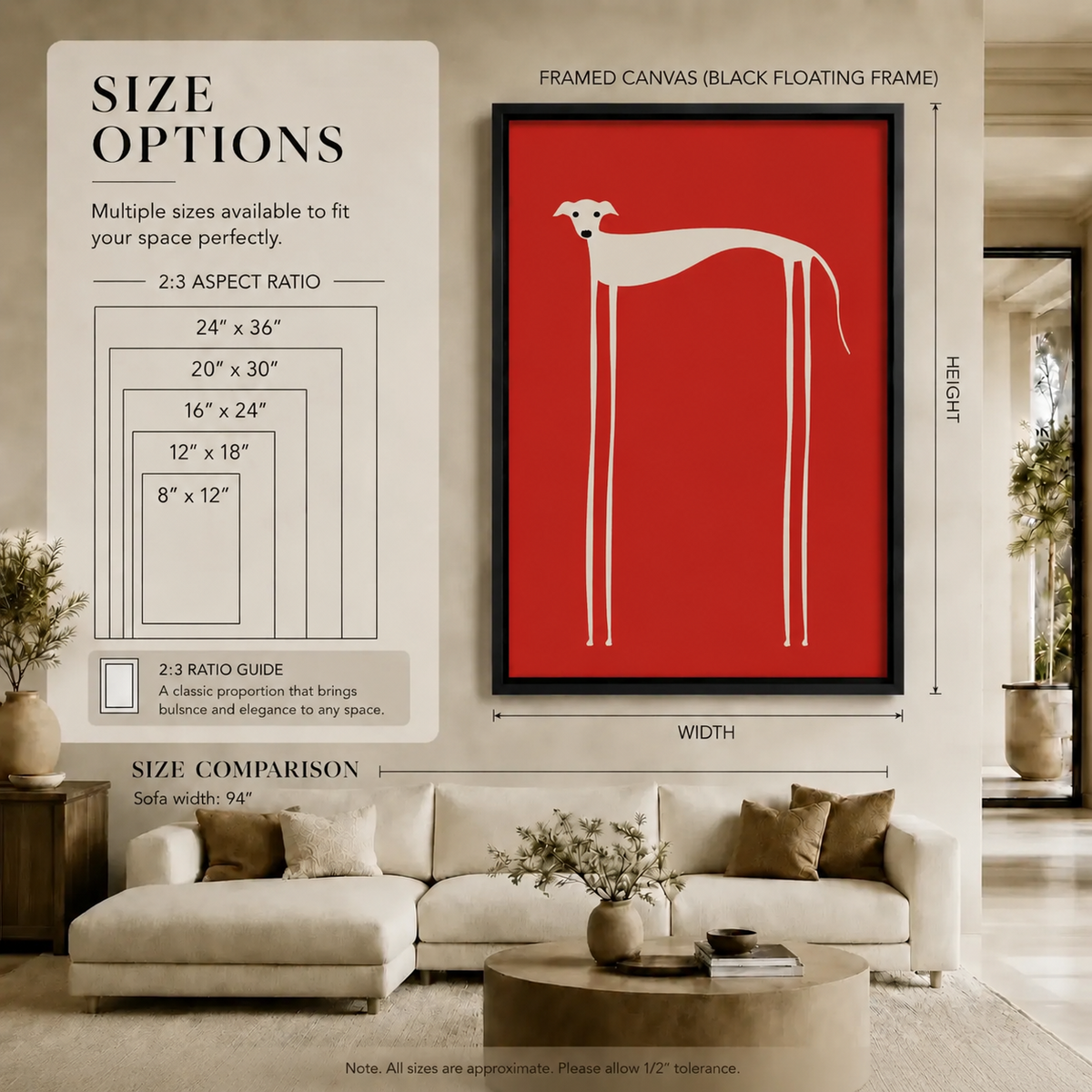Bold Red Abstract Long Leg Dog Canvas Art