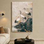 Red-Crowned Cranes Japanese Canvas Wall Art