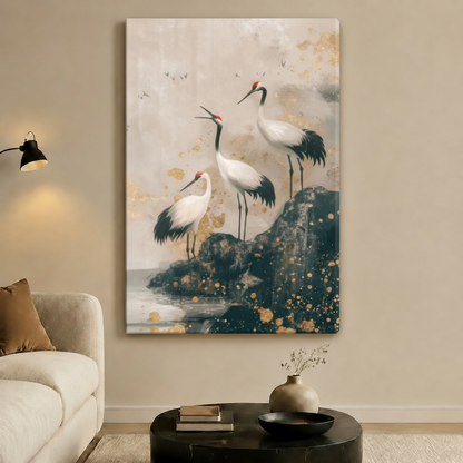 Red-Crowned Cranes Japanese Canvas Wall Art