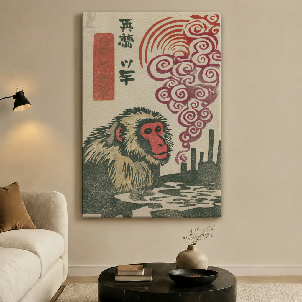 Japanese Snow Monkey Hot Spring Canvas Art