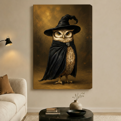 Wise Owl Japandi Vintage Oil Canvas Art