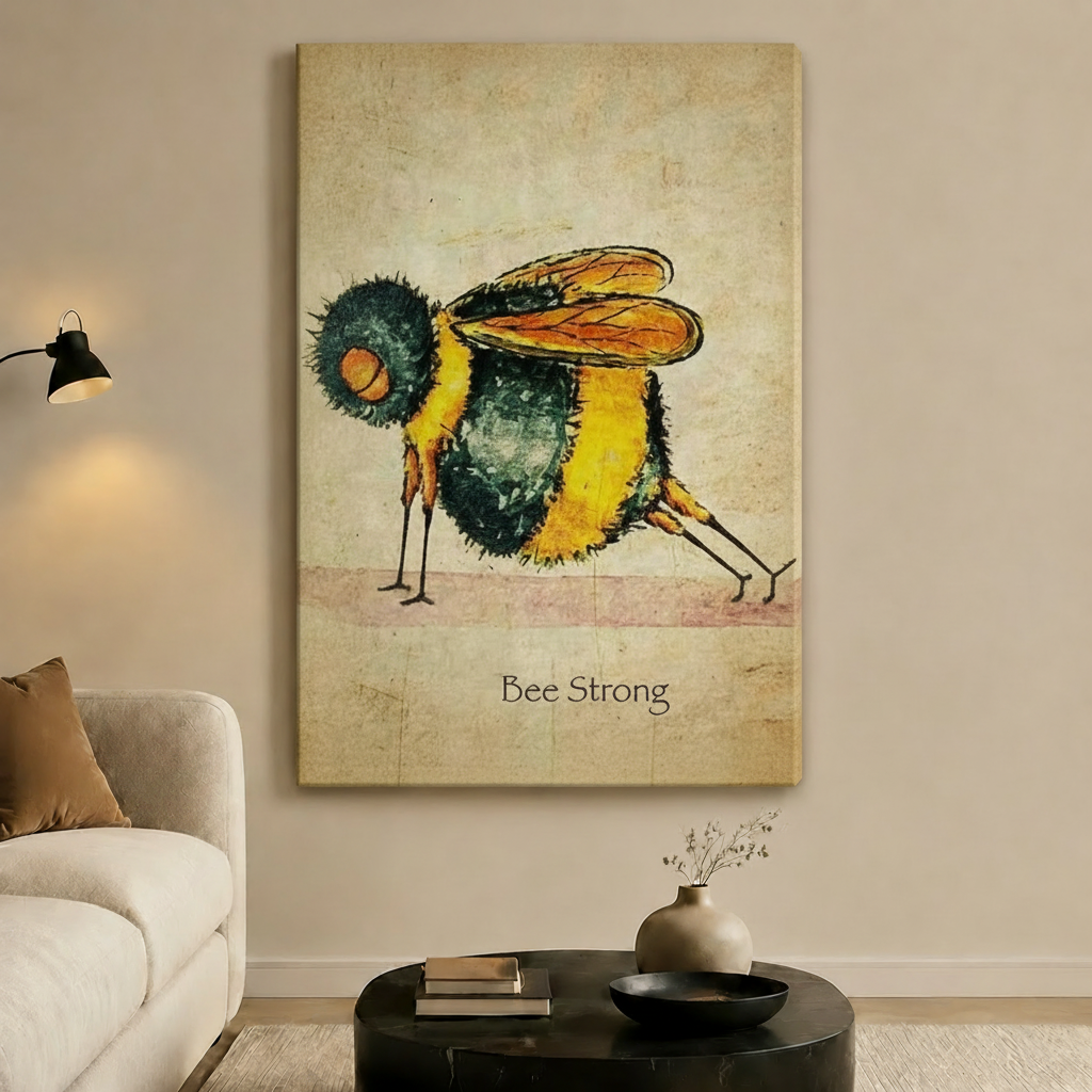 Bee Strong Whimsical Bumblebee Canvas Wall Art