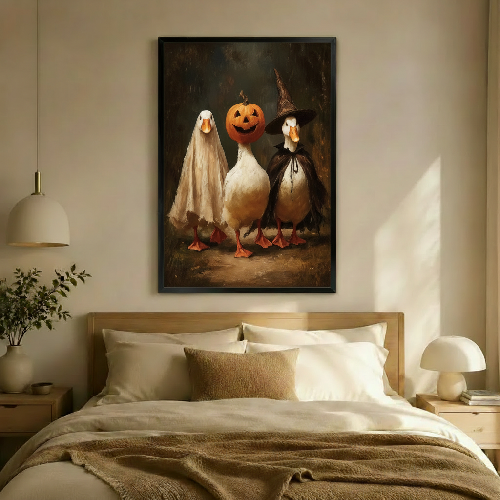 Halloween Duck Trio Vintage Oil Canvas