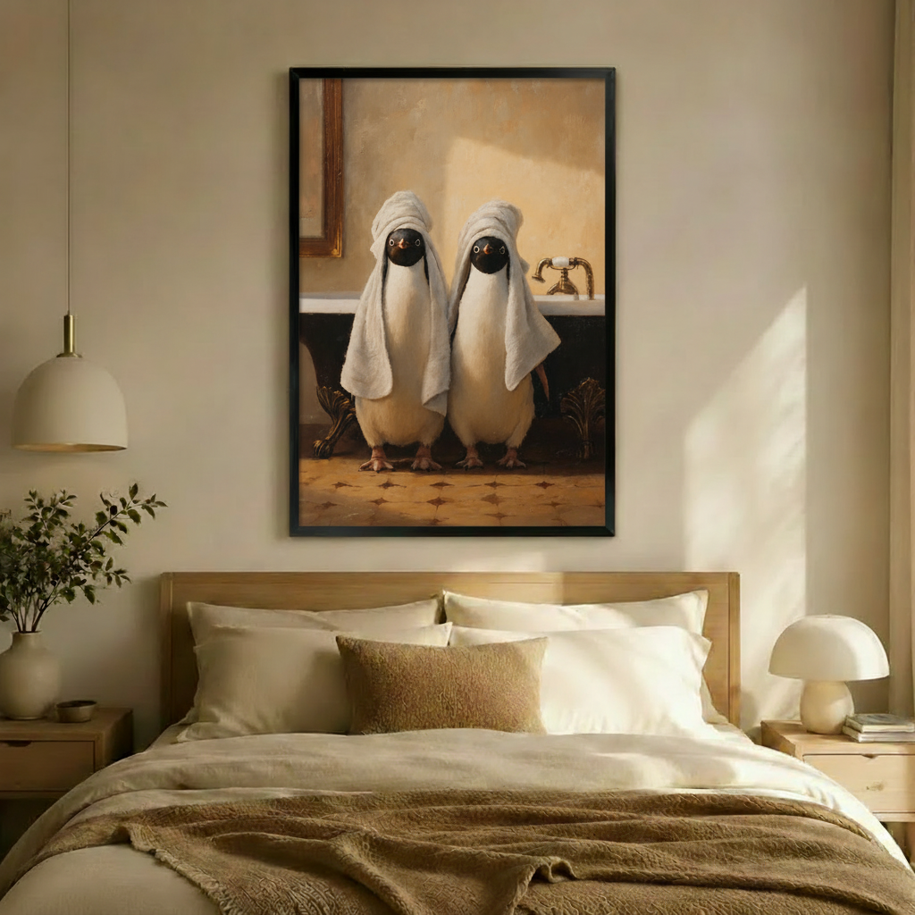 Bath Time Ducks Vintage Oil Canvas Art
