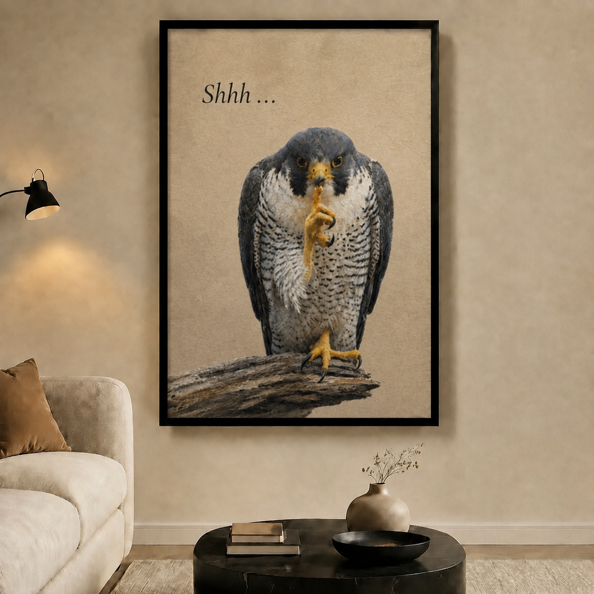 Shhh Falcon Funny Bird Canvas Wall Art