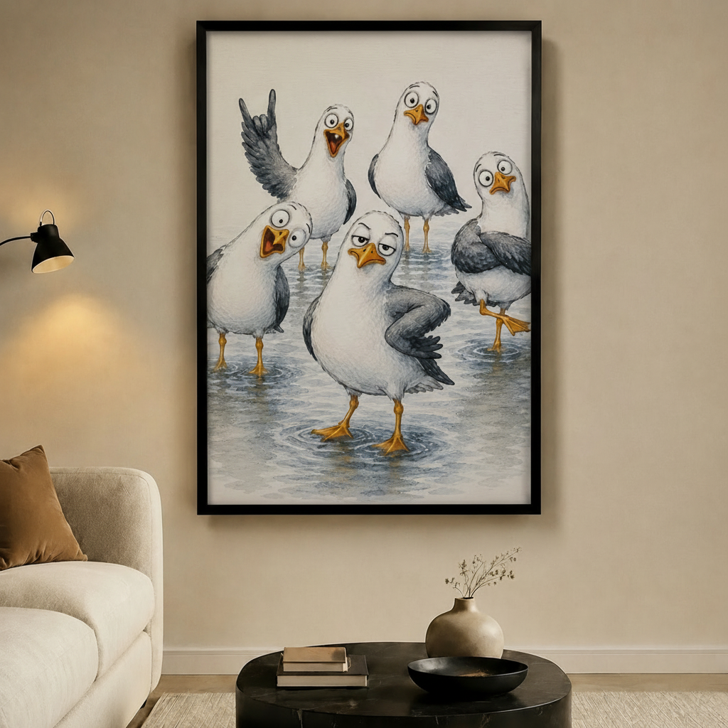 Seagull Squad Chaotic Funny Canvas Wall Art
