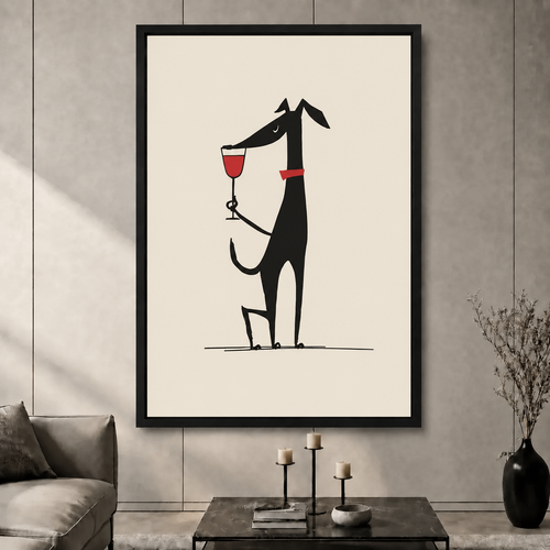 High-end abstract dog with red wine glass canvas decorative painting