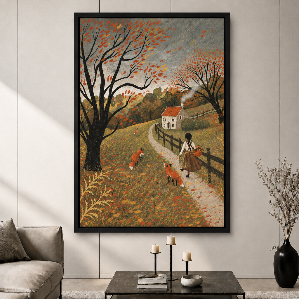 Autumn Fox Girl Countryside Canvas Art