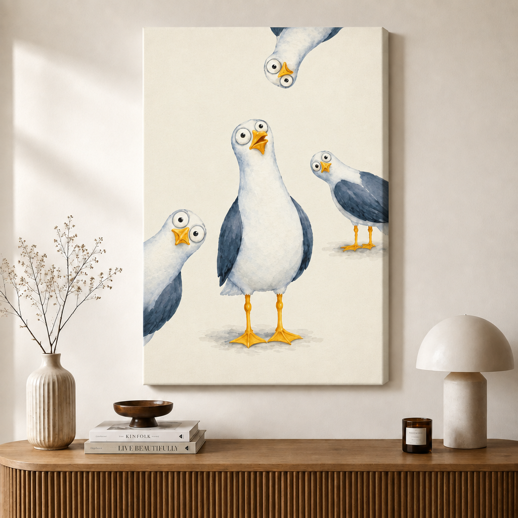 Funny Seagull Squad Canvas Wall Art