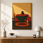 Cozy Black Cat Reading Canvas Art