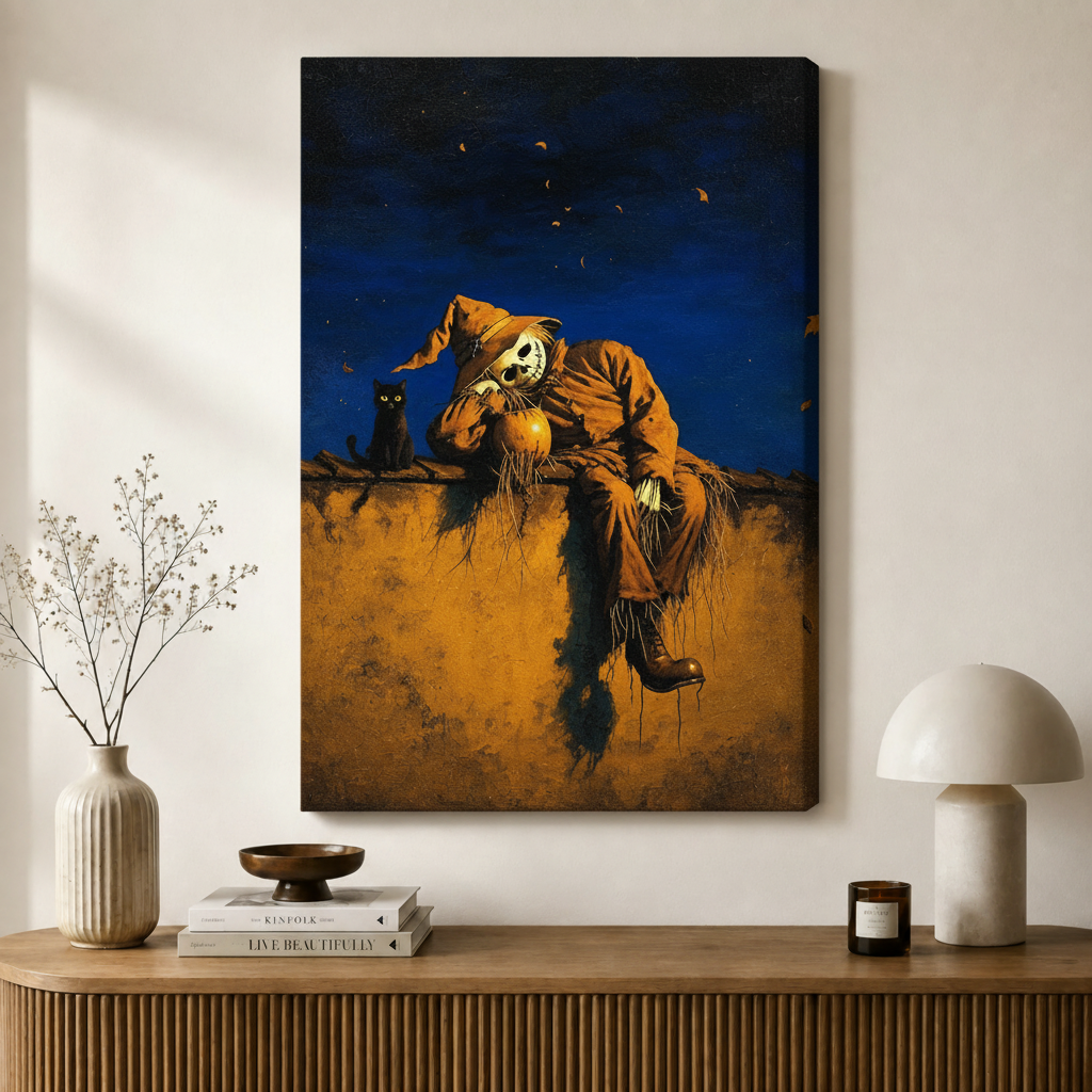 Halloween Scarecrow Pumpkin Canvas Wall Art