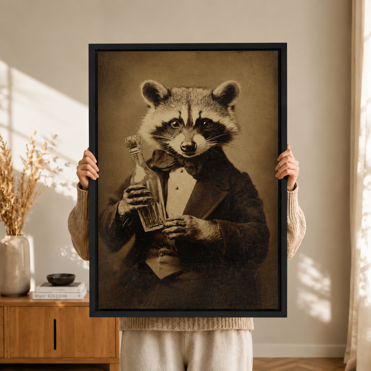Vintage Raccoon Gentleman Whiskey Canvas Art