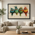 Whimsical Colorful Parrot Quartet Canvas Art
