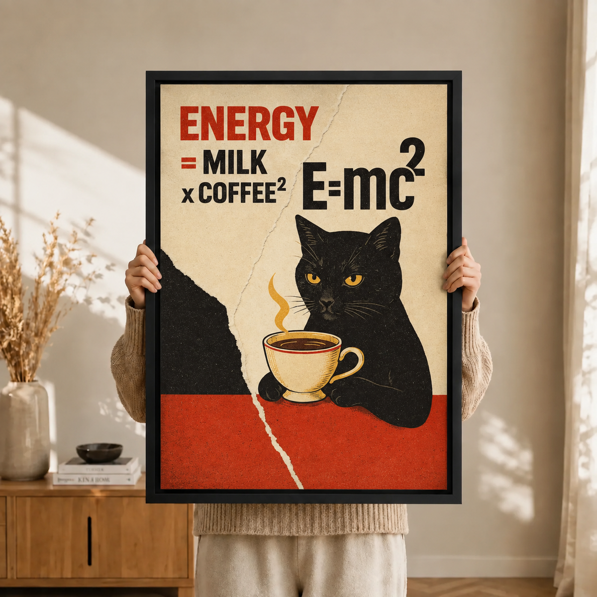 Funny Cat Coffee Science Vintage Canvas Wall Art