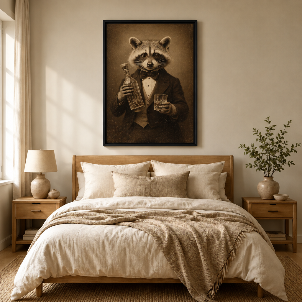 Vintage Raccoon Gentleman Whiskey Canvas Art