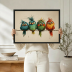 Whimsical Colorful Parrot Quartet Canvas Art