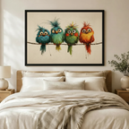 Whimsical Colorful Parrot Quartet Canvas Art