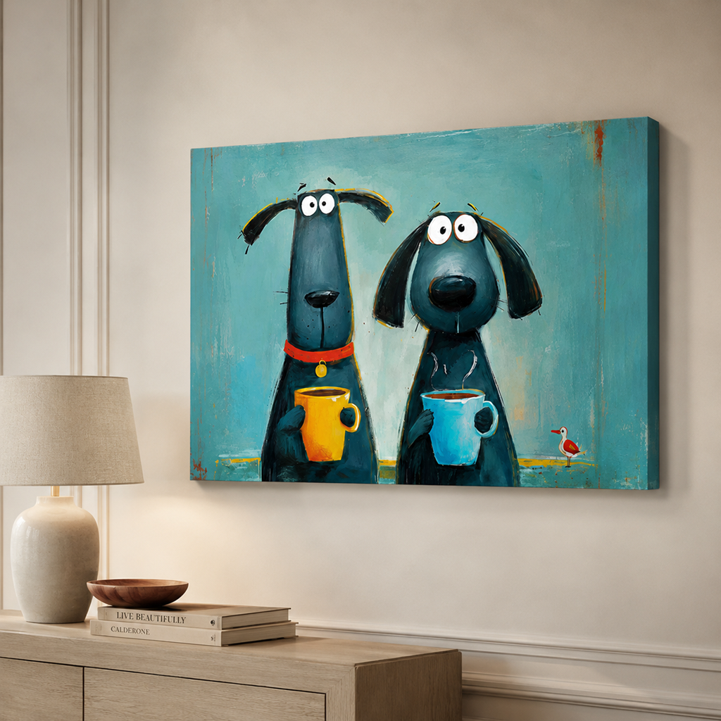Coffee Dogs Whimsical Canvas Wall Art-t1012