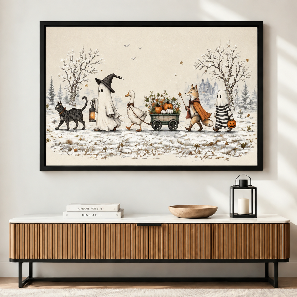 Cottagecore Halloween Ghost Parade Canvas Art