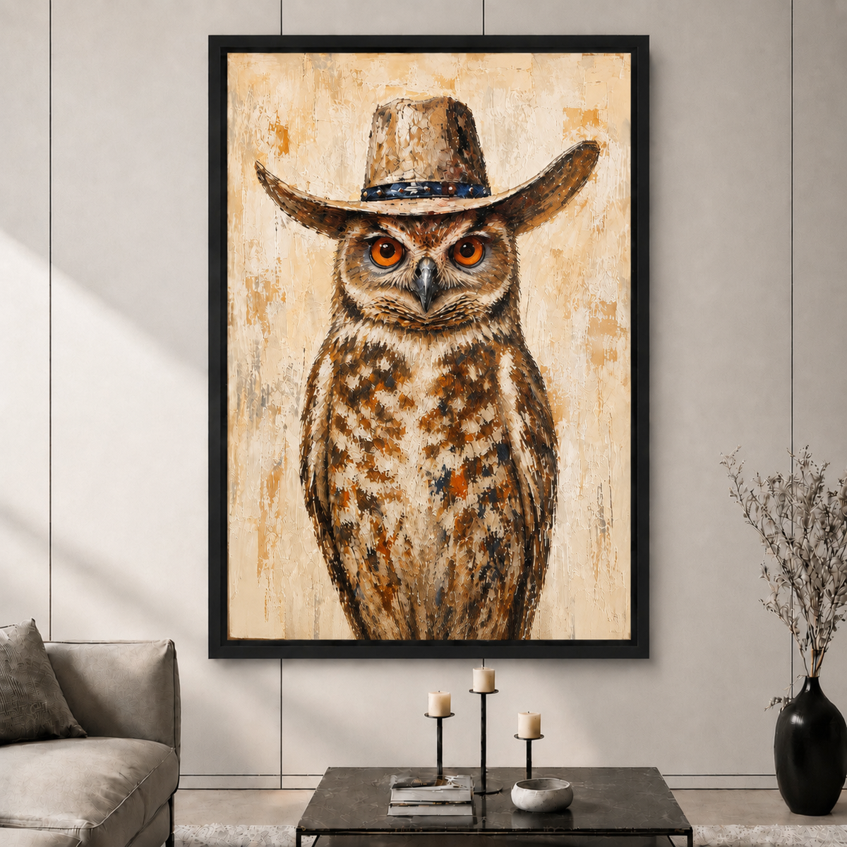 Cowboy Owl Canvas Wall Art
