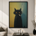 Funny Smoking Black Cat Canvas Wall Art