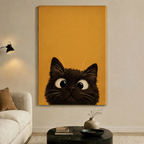 Curious Black Cat Peeking Canvas Wall Art