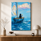 Sailing Cat Wine Ocean Canvas Wall Art