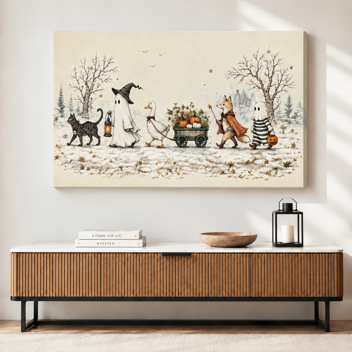 Cottagecore Halloween Ghost Parade Canvas Art