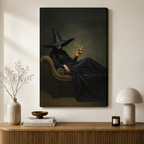 Elegant Witch Potion Portrait Dark Canvas Art