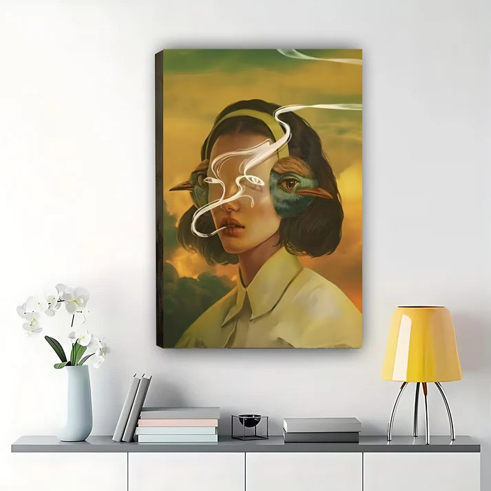 Woman Bird Fusion Art – Surreal Portrait Framed Print| W1036