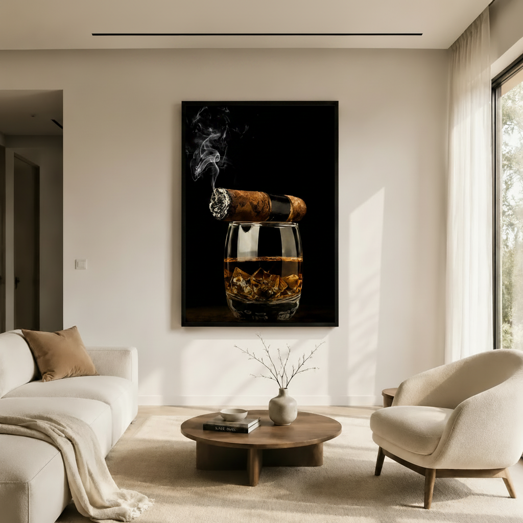 Cigar and Whiskey Dark Luxury Canvas Art