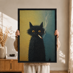 Funny Smoking Black Cat Canvas Wall Art