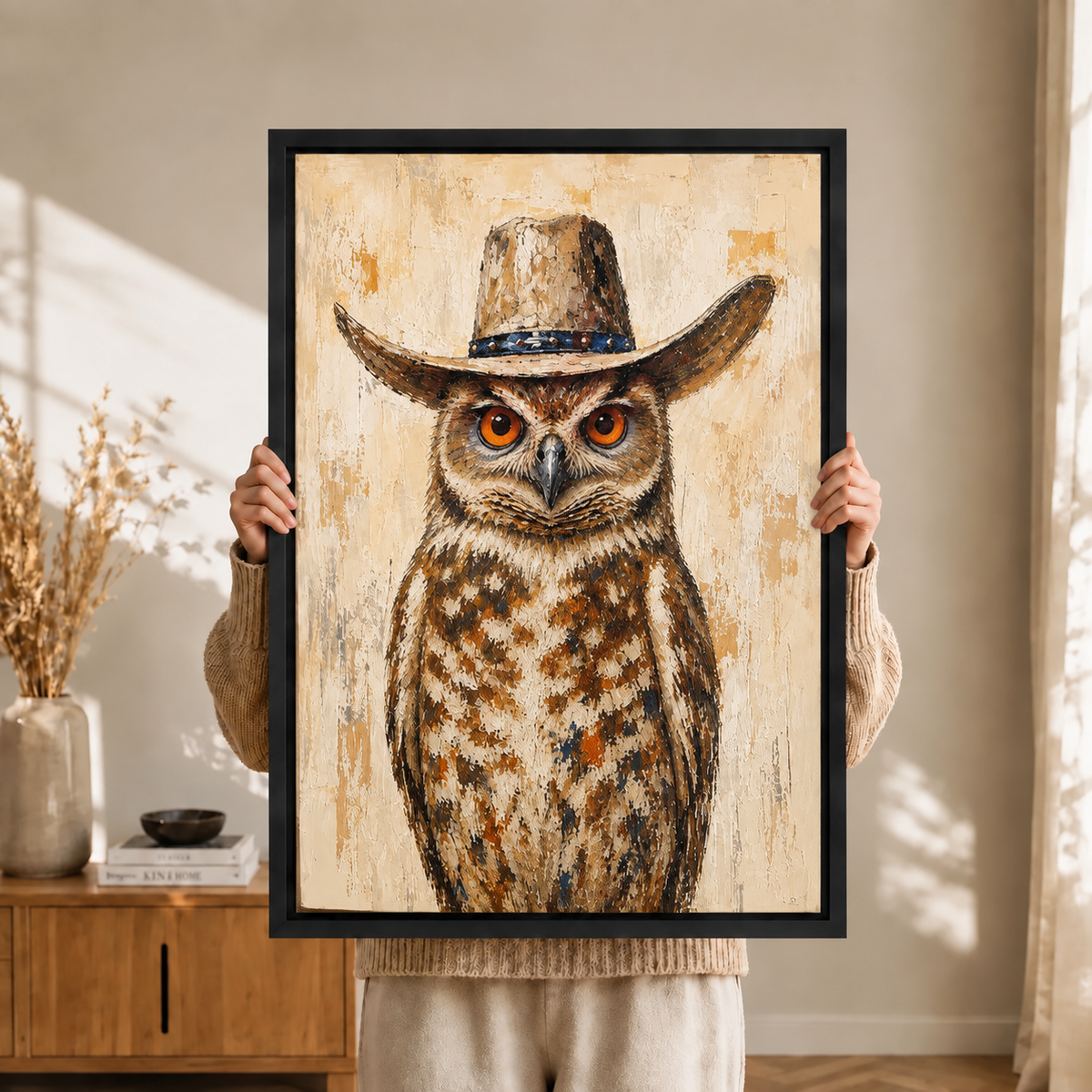 Cowboy Owl Canvas Wall Art