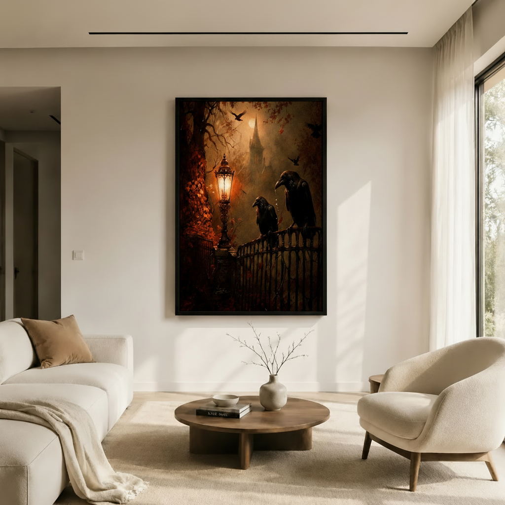 Gothic Ravens Iron Gate Castle Canvas Wall Art