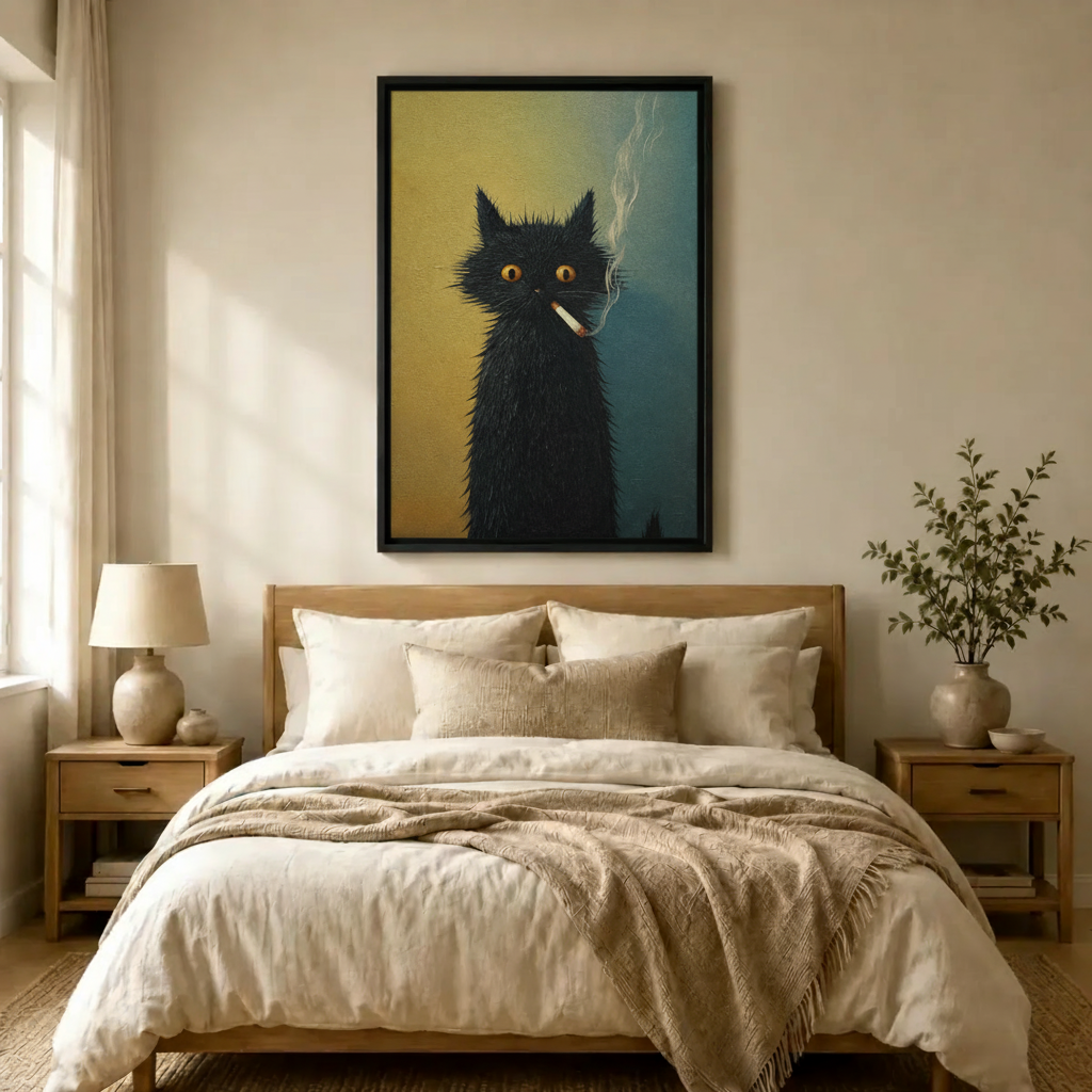 Funny Smoking Black Cat Canvas Wall Art